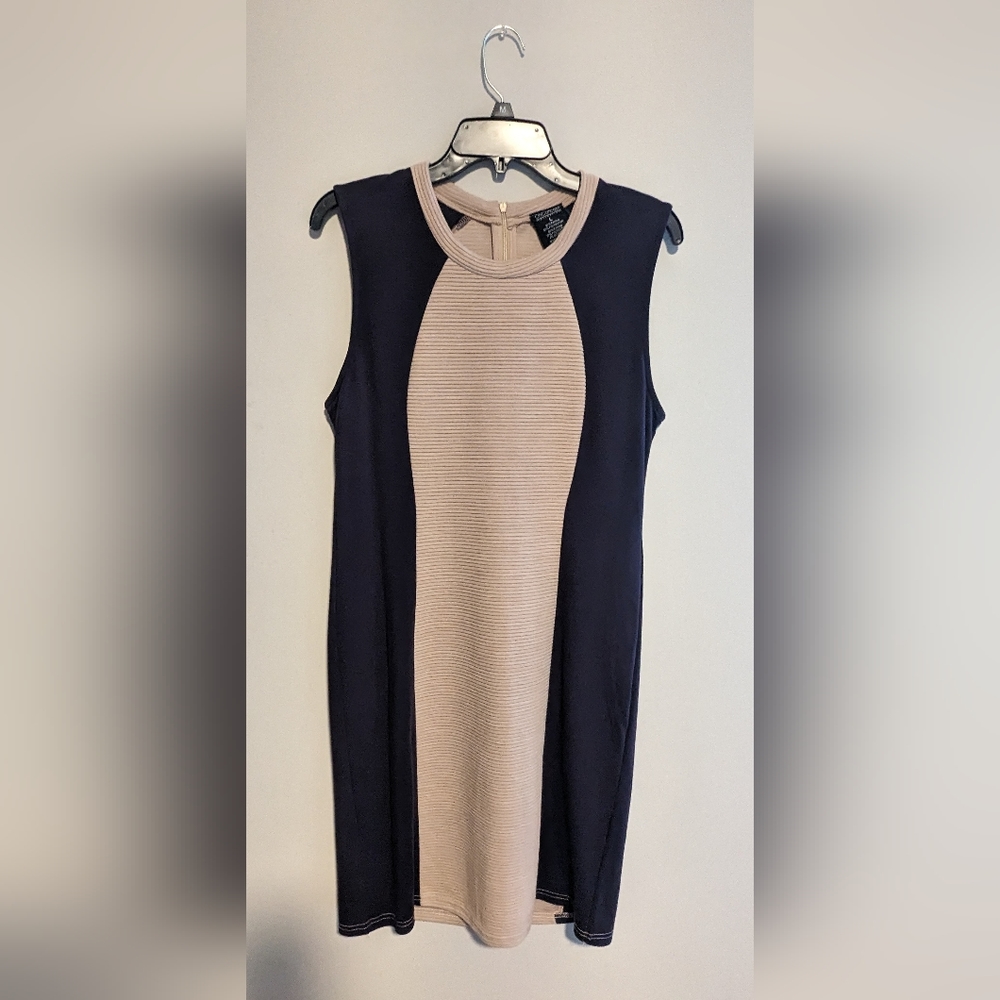OH CONCEPT COLLECTION Casual Color Block Dress Size L Beige/Dark Gray
